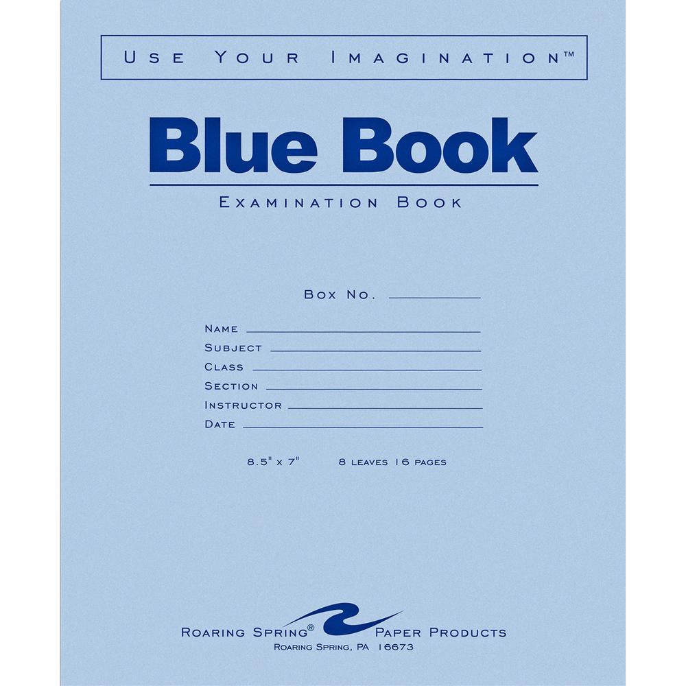 Roaring Spring Blue Book 8-sheet Exam Booklet - 8 Sheets - 16 Pages - Stapled/Glued Red Margin - 15 lb Basis Weight - 7" x 8 1/2" - White Paper - Blue Cover - Flexible Cover - 50 / Pack. Picture 2