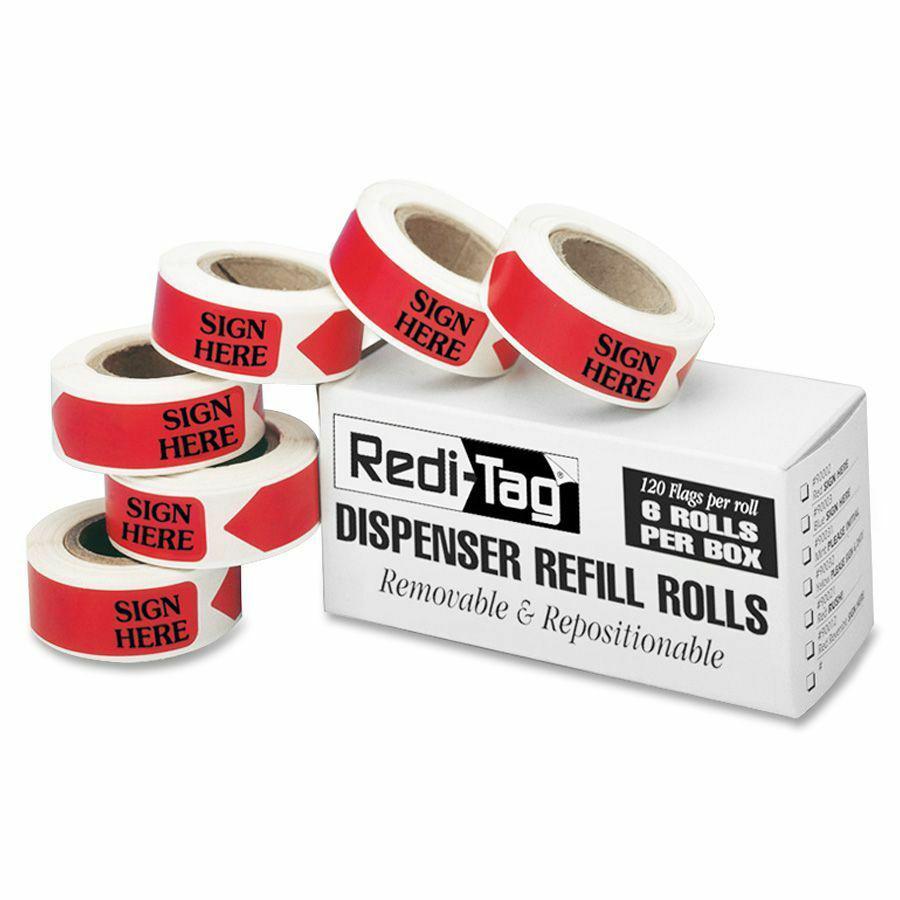 Redi-Tag Sign Here Arrow Flags Dispenser Refills - 720 x Red - 1 7/8" x 9/16" - Arrow - "SIGN HERE" - Red - Removable, Self-adhesive - 720 / Box. Picture 2