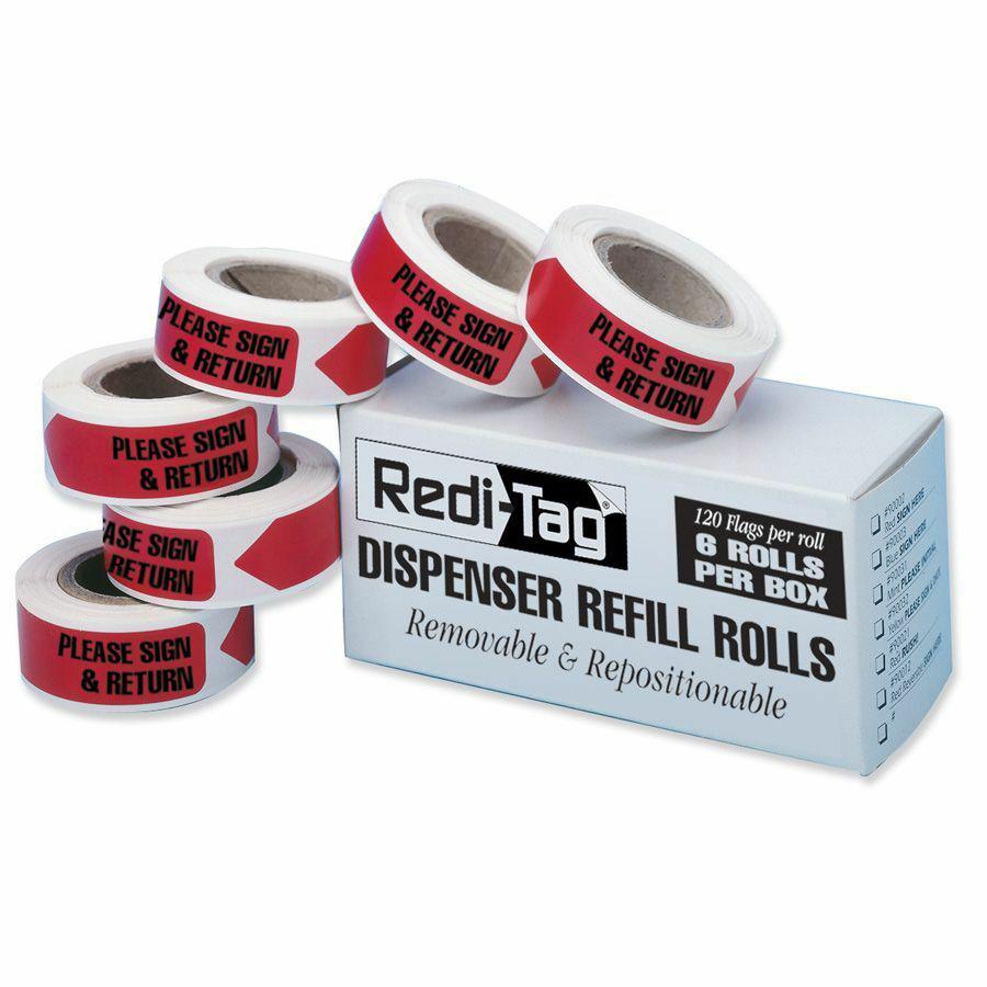 Redi-Tag Sign/Return Refill Flags - 120 x Red - 1 7/8" x 9/16" - Arrow - "Sign & Return" - Red - Removable, Self-adhesive - 6 / Box. Picture 2