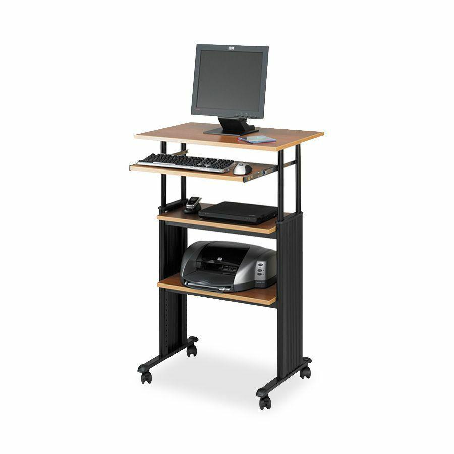 Safco Muv Stand-up Adjustable Height Desk - Rectangle Top - Adjustable Height - 35" to 49" , 1" , 1" , 14" , 14" Adjustment - Assembly Required - Medium Oak - Steel, Polyvinyl Chloride (PVC) - 1 Each. Picture 2