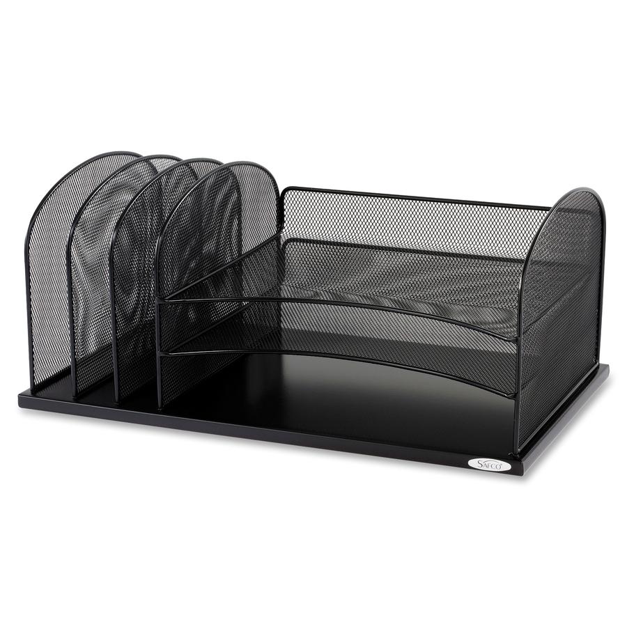 Safco Onyx 3 Tray/3 Upright Section Desk Organizer - 5 Compartment(s) - 8.3" Height x 19.5" Width x 11.5" Depth - Desktop - Steel - 1 Each. Picture 2