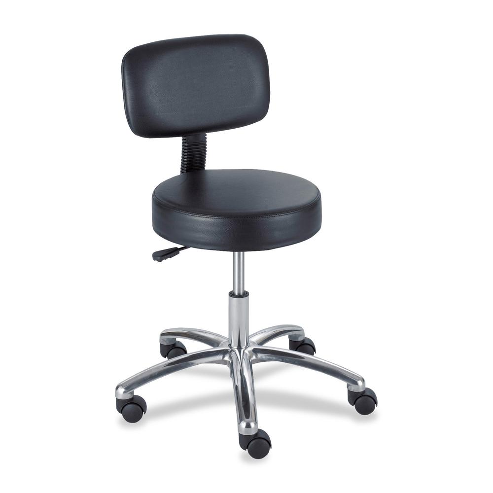 Safco 3430BL Pneumatic Lab Stool With Back - Vinyl Black Seat - Steel Black Frame - 5-star Base - 23" Width x 23" Depth x 35.5" Height. Picture 3