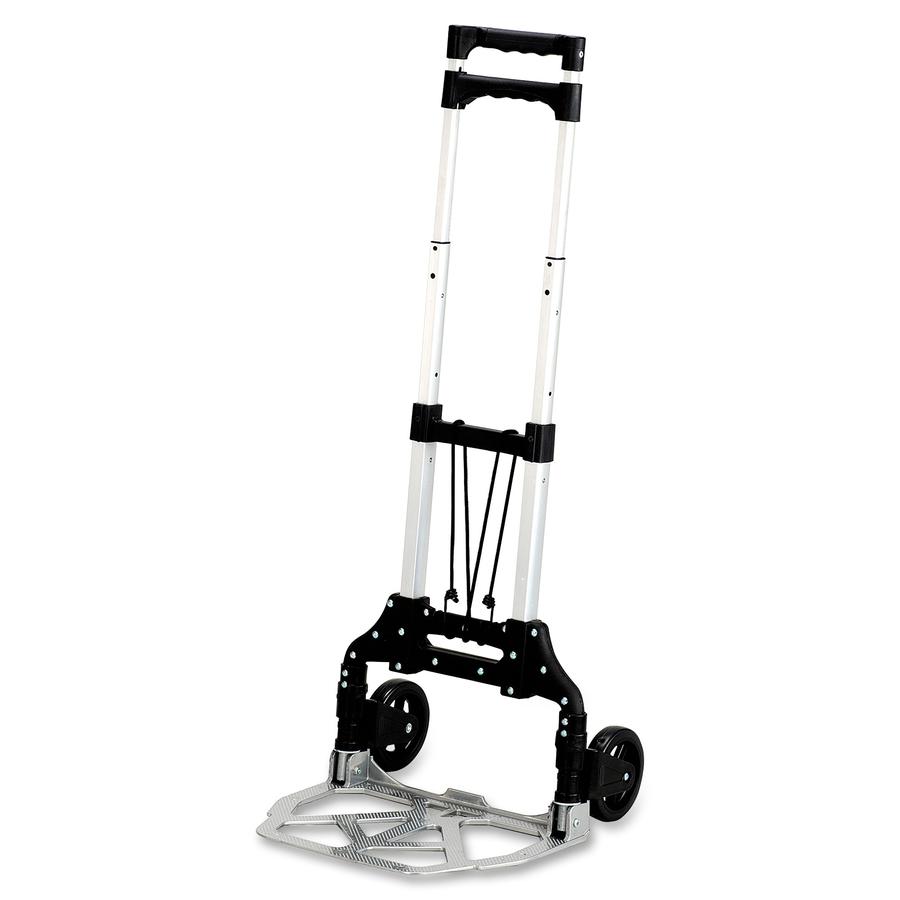 Safco Stow-Away Hand Truck - Telescopic Handle - 110 lb Capacity - 4 Casters - 5" Caster Size - Aluminum - x 16.3" Width x 25" Depth x 39.5" Height - Aluminum Frame - Silver, Black - 1 Each. Picture 3