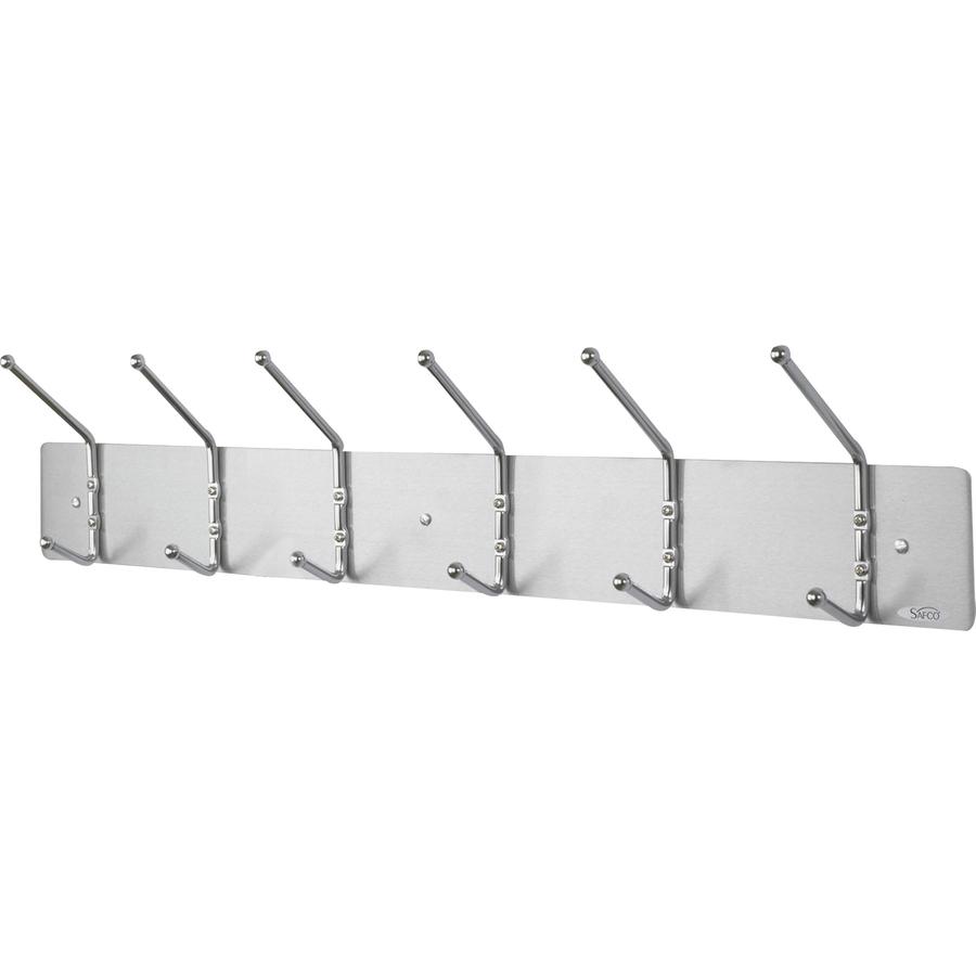 Safco 6-Hook Contemporary Steel Coat Hooks - 6 Hooks - 10 lb (4.54 kg) Capacity - for Garment - Steel - Silver - 1 Each. Picture 3