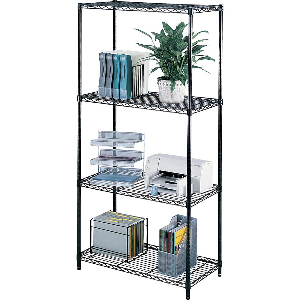 Safco Industrial Wire Shelving - 36" x 18" x 72" - 4 x Shelf(ves) - Rust Proof, Leveling Glide, Adjustable Leveler, Adjustable Feet, Dust Proof - Black - Powder Coated - Steel, Plastic - Assembly Requ. Picture 4