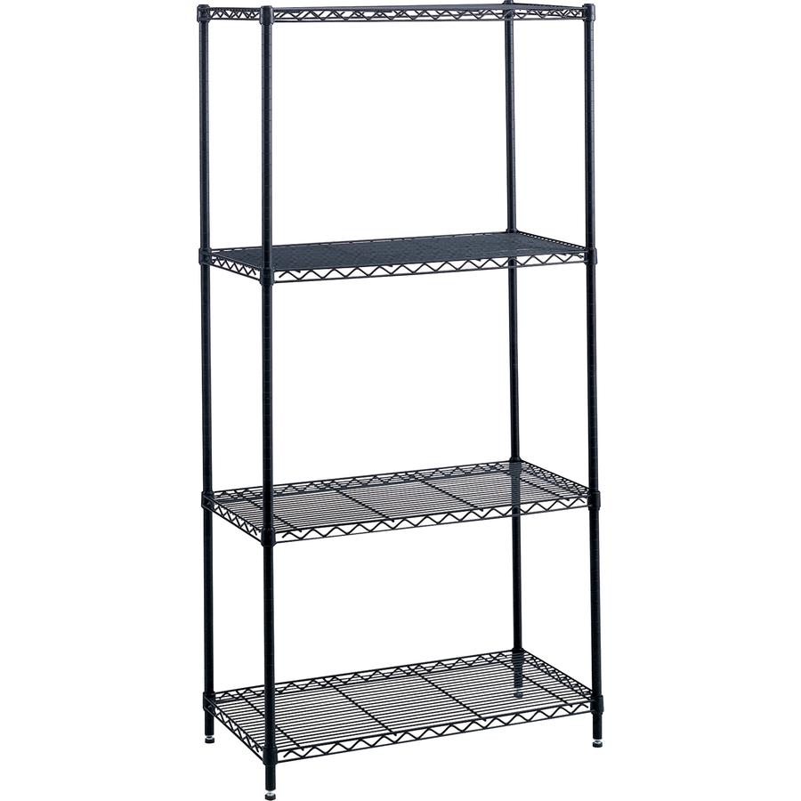 Safco Industrial Wire Shelving - 48" x 18" x 72" - 4 x Shelf(ves) - 1250 lb Load Capacity - Leveling Glide, Dust Proof, Adjustable Leveler, Adjustable Feet - Black - Powder Coated - Steel - Assembly R. Picture 4