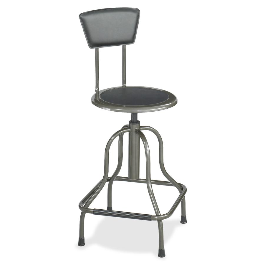 Safco Diesel High Base Stool With Back - Black Leather Seat - Leather Back - Pewter Steel Frame - Pewter - Leather - 1 Each. Picture 2