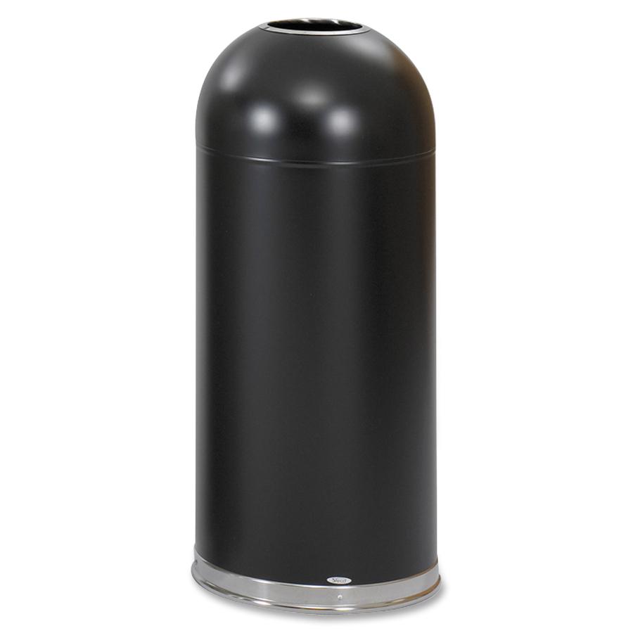 Safco Open Top Dome Waste Receptacle - 15 gal Capacity - Round - 15" Opening Diameter - 37" Height - Stainless Steel - Black - 1 Each. Picture 2