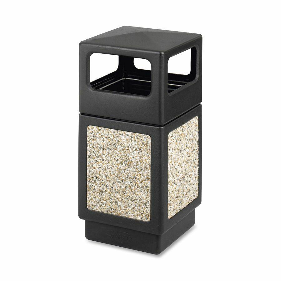 Safco Indoor/outdoor Square Receptacles - 38 gal Capacity - 39.3" Height x 18.3" Width x 18.3" Depth - Polyethylene - Black - 1 Each. Picture 2