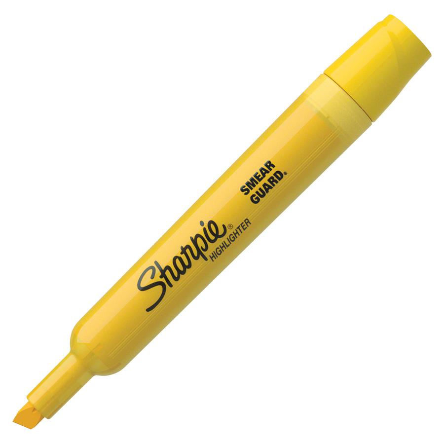 Sharpie SmearGuard Tank Style Highlighters - Broad Marker Point - Chisel Marker Point Style - Yellow - Yellow Barrel - 1 Dozen. Picture 2