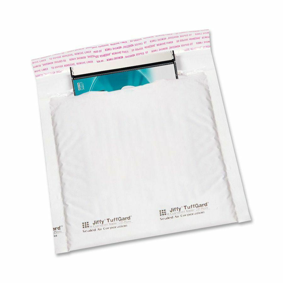 Sealed Air Jiffy Tuffgard CD/DVD Mailers - Bubble - 7 1/4" Width x 8" Length - Peel & Seal - Poly - 25 / Carton - White. Picture 2