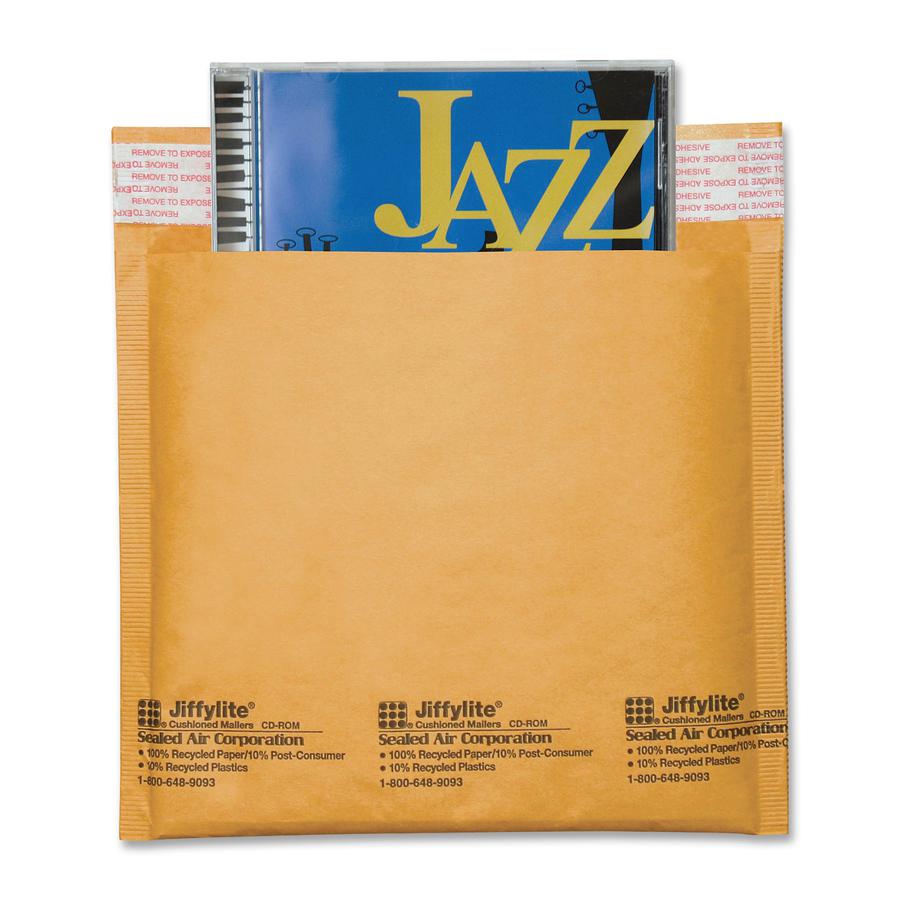 Sealed Air Jiffylite CD/DVD Mailers - CD/DVD - 7 1/4" Width x 8" Length - Peel & Seal - Kraft - 25 / Carton - Satin Gold. Picture 3
