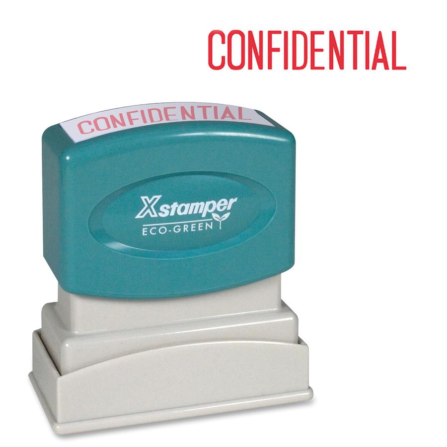 Xstamper CONFIDENTIAL Title Stamp - Message Stamp - "CONFIDENTIAL" - 0.50" Impression Width x 1.63" Impression Length - 100000 Impression(s) - Red - Recycled - 1 Each. Picture 2