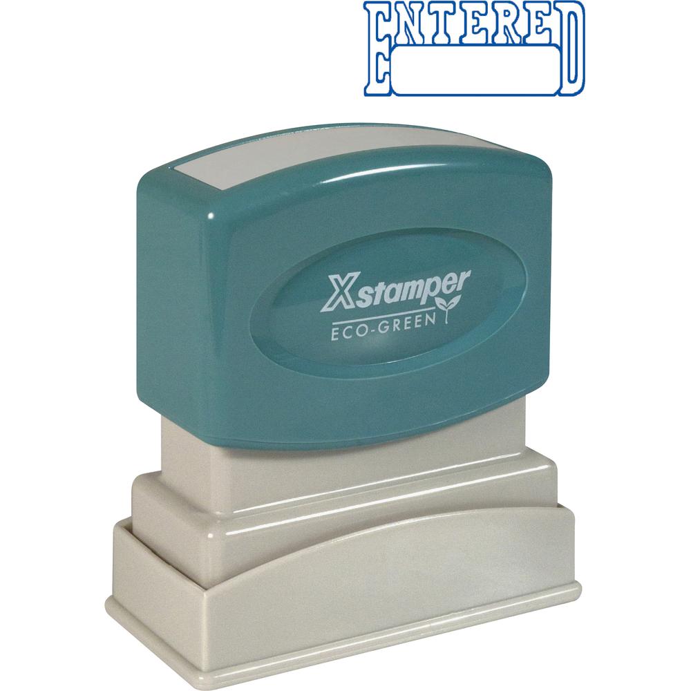 Xstamper ENTERED Open Space Title Stamp - Message Stamp - "ENTERED" - 0.50" Impression Width x 1.62" Impression Length - 100000 Impression(s) - Blue - Recycled - 1 Each. Picture 2