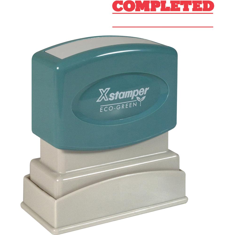 Xstamper COMPLETED Stamp - Message Stamp - "COMPLETED" - 0.50" Impression Width x 1.63" Impression Length - 100000 Impression(s) - Red - Recycled - 1 Each. Picture 2