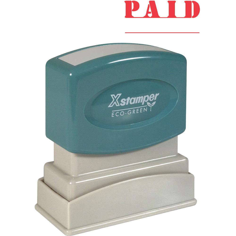 Xstamper PAID Title Stamp - Message Stamp - "PAID" - 0.50" Impression Width x 1.62" Impression Length - 100000 Impression(s) - Red - Recycled - 1 Each. Picture 2