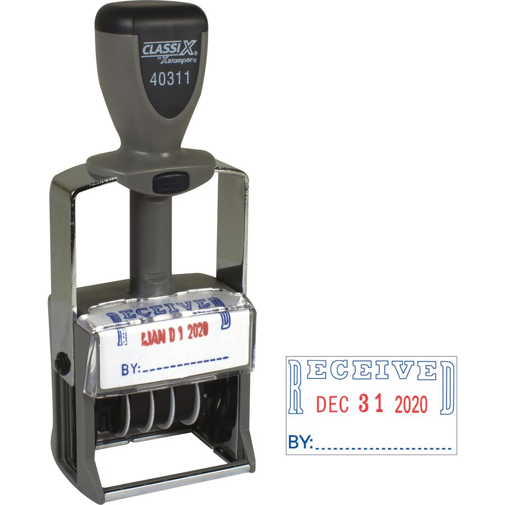 Xstamper Heavy-duty RECEIVED Self-Ink Dater - Message/Date Stamp - "RECEIVED" - Red, Blue - Metal, Plastic Metal - 1 Each. Picture 2