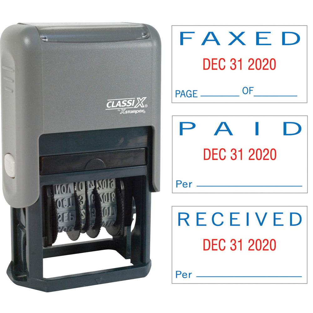 Xstamper Self-Inking Paid/Faxed/Received Dater - Message/Date Stamp - "PAID, FAXED, RECEIVED" - 0.93" Impression Width - Blue, Red - Plastic Plastic - 1 Each. Picture 2