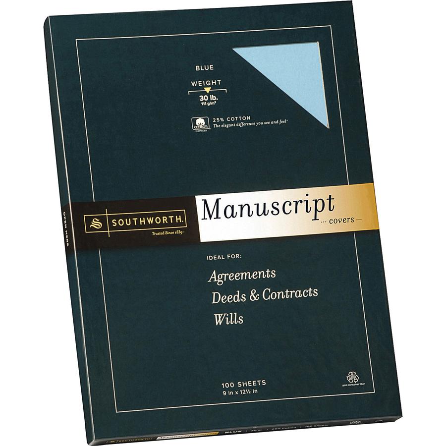 Southworth Manuscript Covers - 12 1/2" x 9" Sheet - Blue - 100 / Box. Picture 2