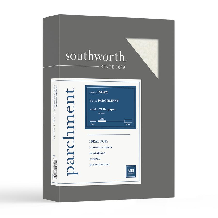 Southworth Inkjet, Laser Parchment Paper - Ivory - Letter - 8 1/2" x 11" - 24 lb Basis Weight - Parchment - 500 / Box. Picture 2