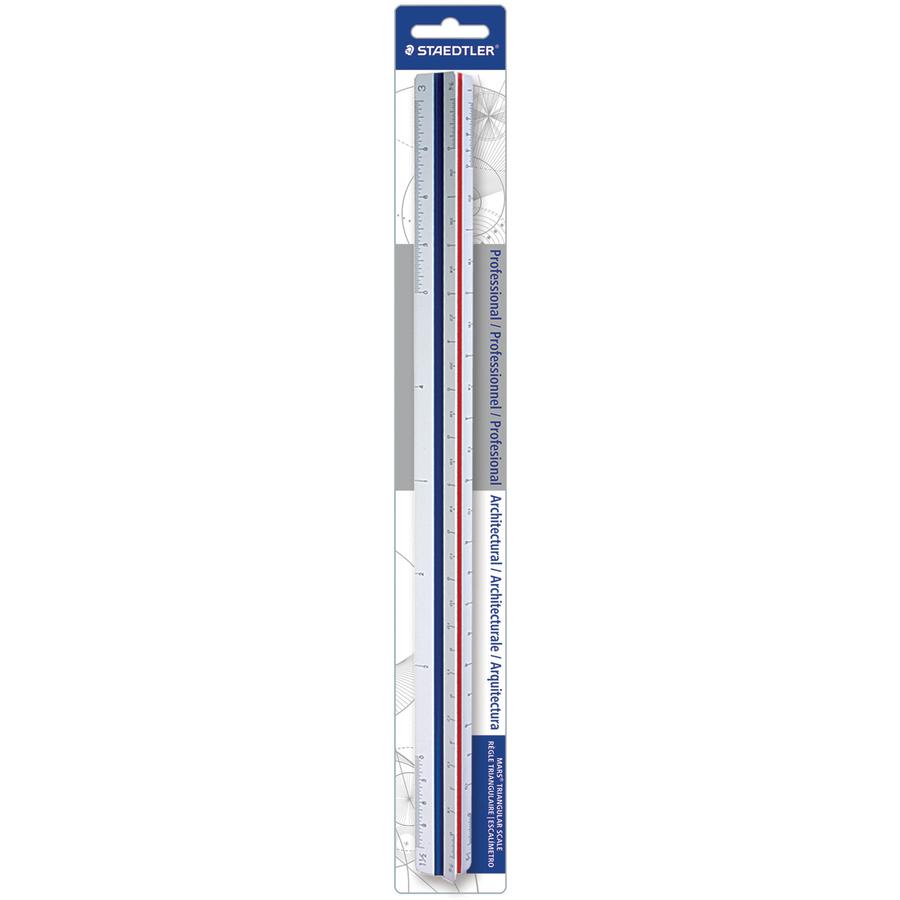 Staedtler 12" Architect Triangular Scale - 12" Length 1" Width - 3/32, 1/8, 3/16, 1/4, 3/8, 1/2, 3/4, 1, 1-1/2 Graduations - Imperial Measuring System - Polystyrene - 1 Each - White. Picture 3