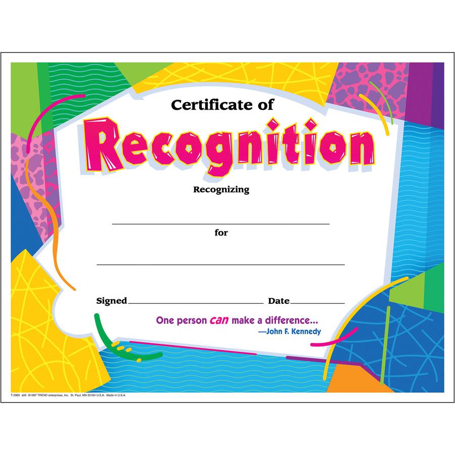 Trend Certificate of Recognition - "Certificate of Recognition" - 8.5" x 11" - 30 / Pack. Picture 2
