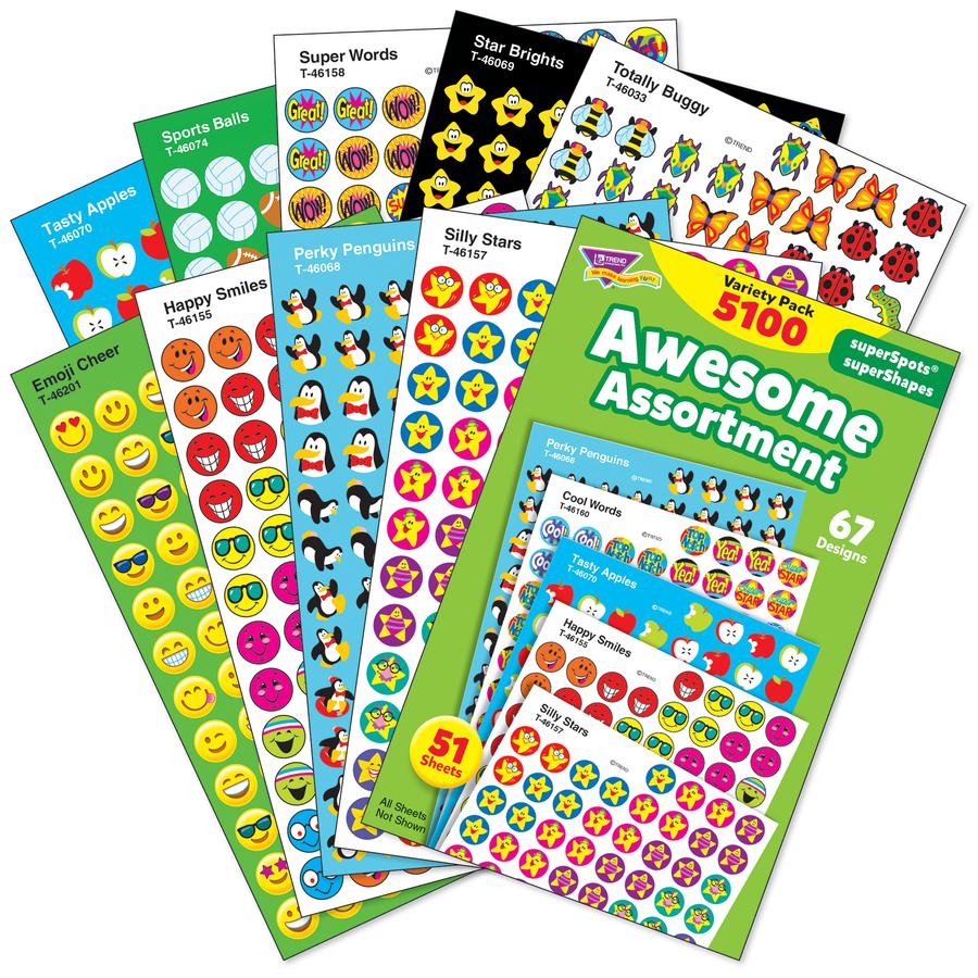 Trend Awesome Assortment Stickers - Varied Shape - Self-adhesive - Assorted - Paper - 5100 / Pack. Picture 2