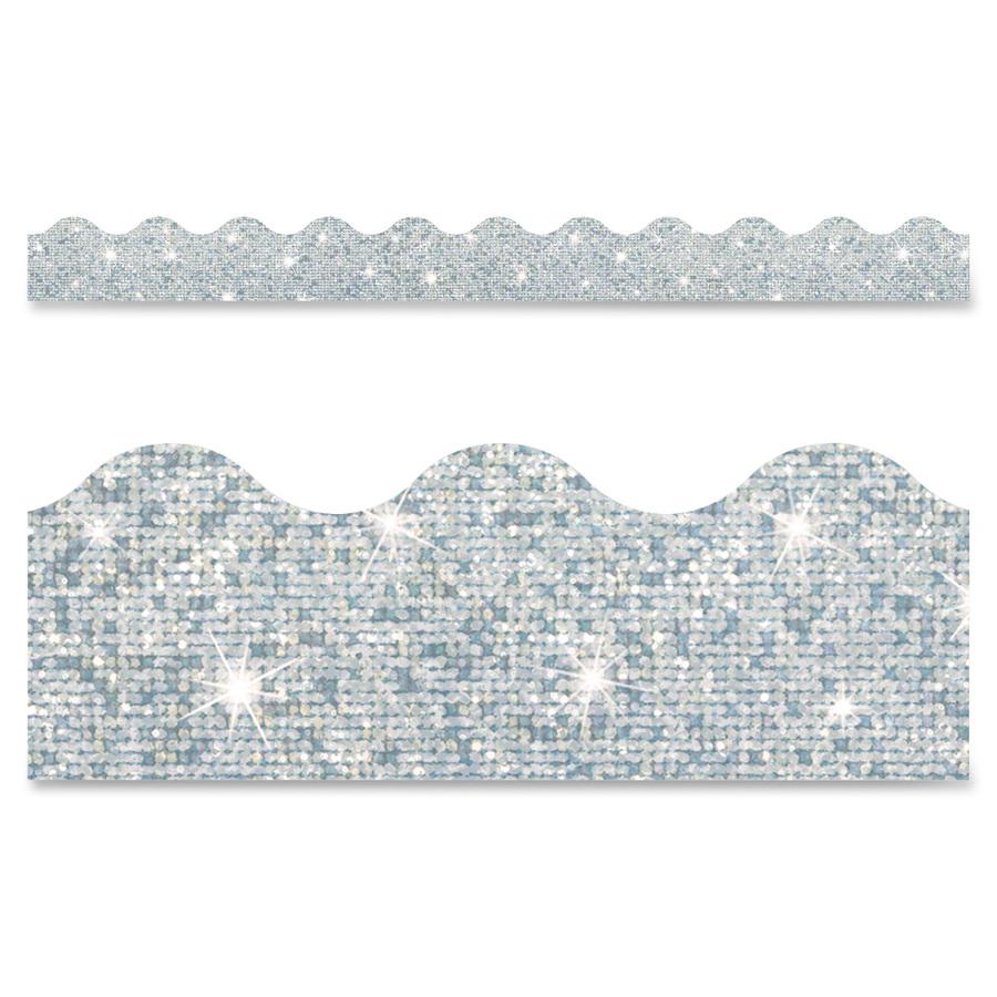 Trend Sparkle Board Trimmers - Rectangle Topped With Waves Shape - Pin-up - 0.10" Height x 2.25" Width x 390" Length - Silver - Paper - 1 / Pack. Picture 2