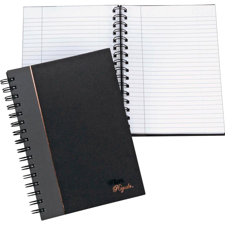 TOPS Sophisticated Business Executive Notebooks - 96 Sheets - Wire Bound - 20 lb Basis Weight - 5 7/8" x 8 1/4" - White Paper - Gray Binding - Black Cover - Hard Cover, Numbered, Ribbon Marker, Heavyw. Picture 2