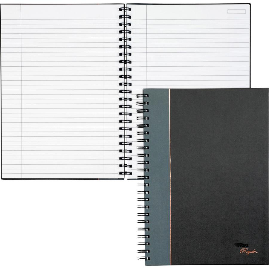 TOPS Sophisticated Business Executive Notebooks - 96 Sheets - Wire Bound - 20 lb Basis Weight - 8 1/4" x 11 3/4" - White Paper - Gray Binding - Black Cover - Hard Cover, Numbered, Ribbon Marker, Heavy. Picture 5