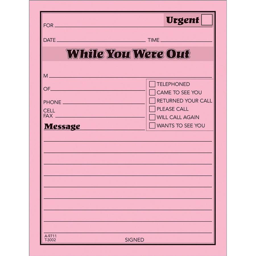 TOPS While You Were Out Message Pads - 50 Sheet(s) - Gummed - 5.50" x 4.25" Sheet Size - Pink - Pink Sheet(s) - Black Print Color - 1 Dozen. Picture 2