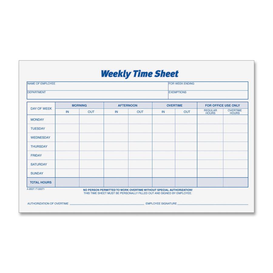 TOPS Weekly Timesheet Form - 100 Sheet(s) - 8.50" x 5.50" Sheet Size - White - White Sheet(s) - Blue Print Color - 2 / Pack. Picture 3