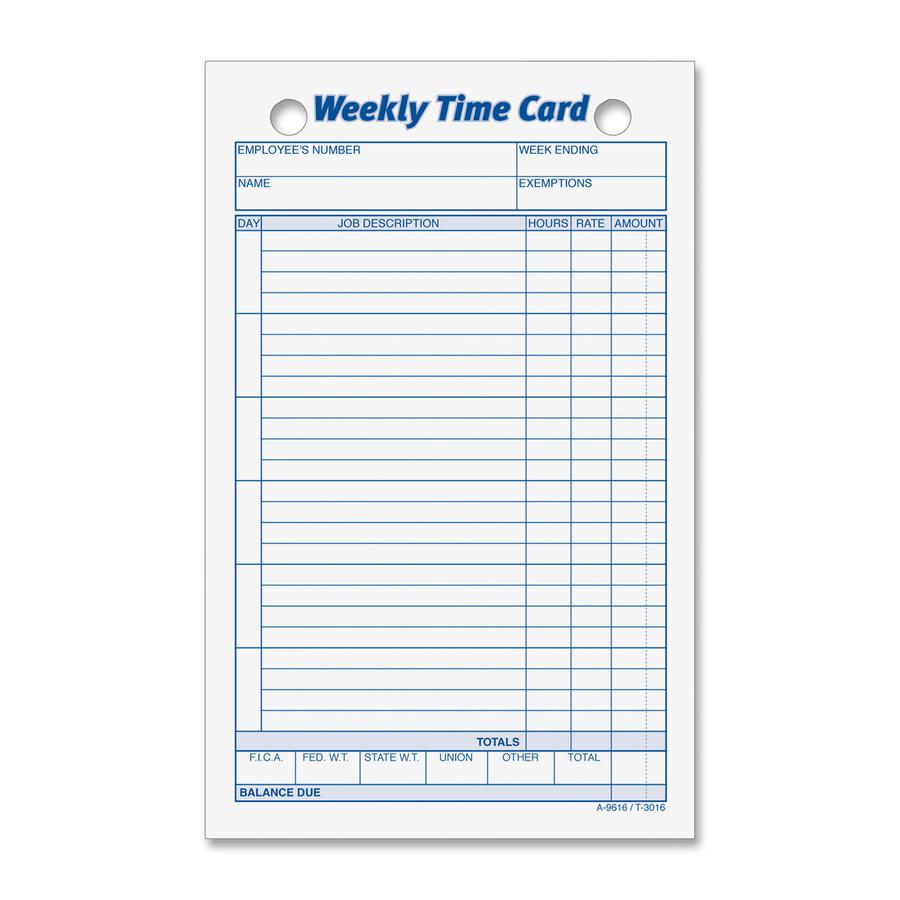 TOPS Weekly Handwritten Time Cards - Ring Binder - 4.25" x 6.75" Sheet Size - 2 x Holes - Yellow - 100 / Pack. Picture 2