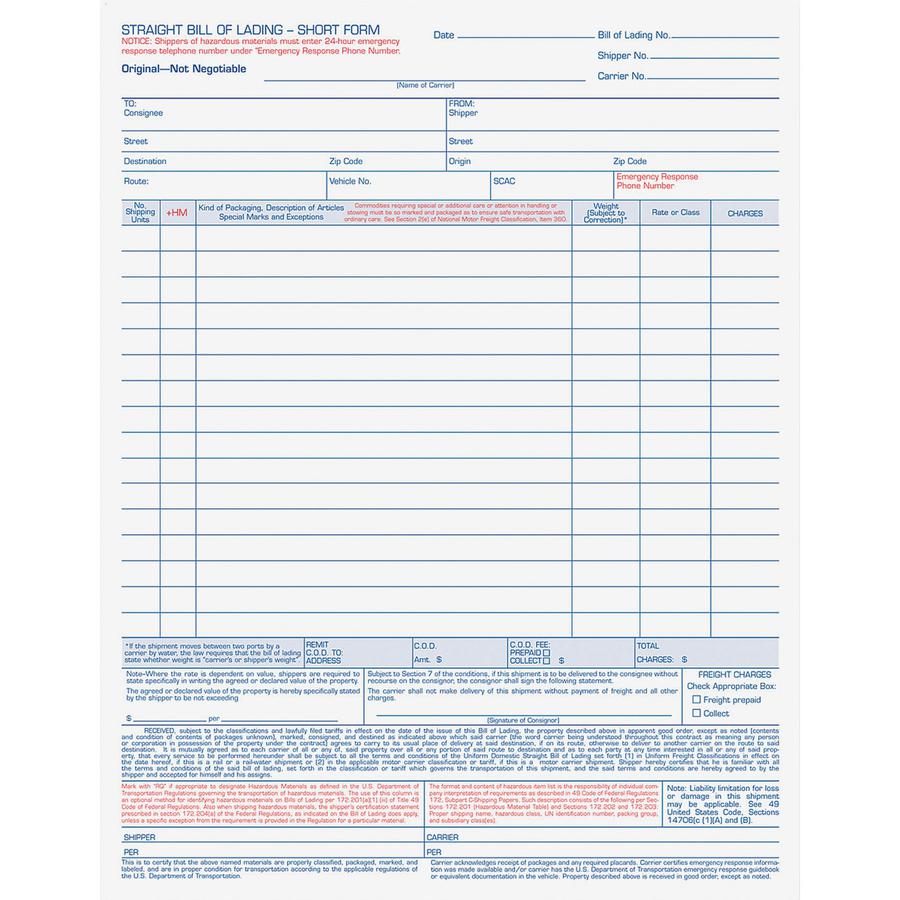 TOPS Bill-of-Lading Snap off 4-part Form Sets - 4 PartCarbonless Copy - 11.44" x 8.50" Sheet Size - White Sheet(s) - Light Blue, Blue, Red Print Color - 50 / Pack. Picture 3