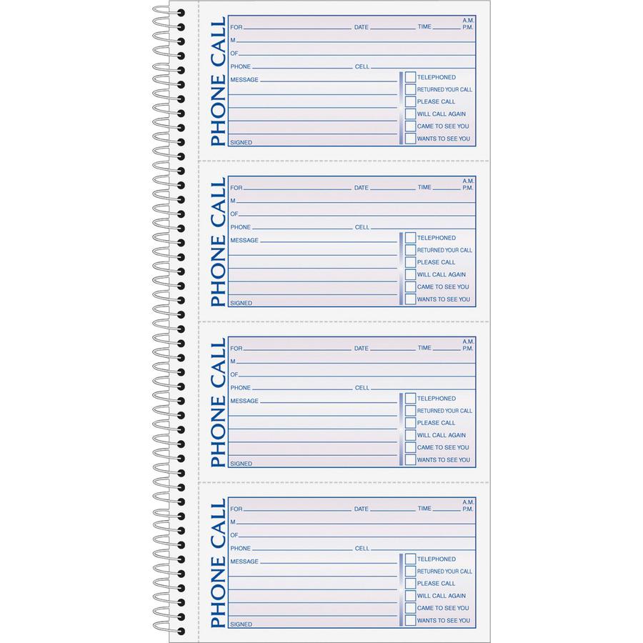 TOPS Carbonless Phone Message Book - Double Sided Sheet - Spiral Bound - 2 PartCarbonless Copy - 5.50" x 11" Sheet Size - White - Assorted Sheet(s) - Blue, Red Print Color - 1 Each. Picture 5