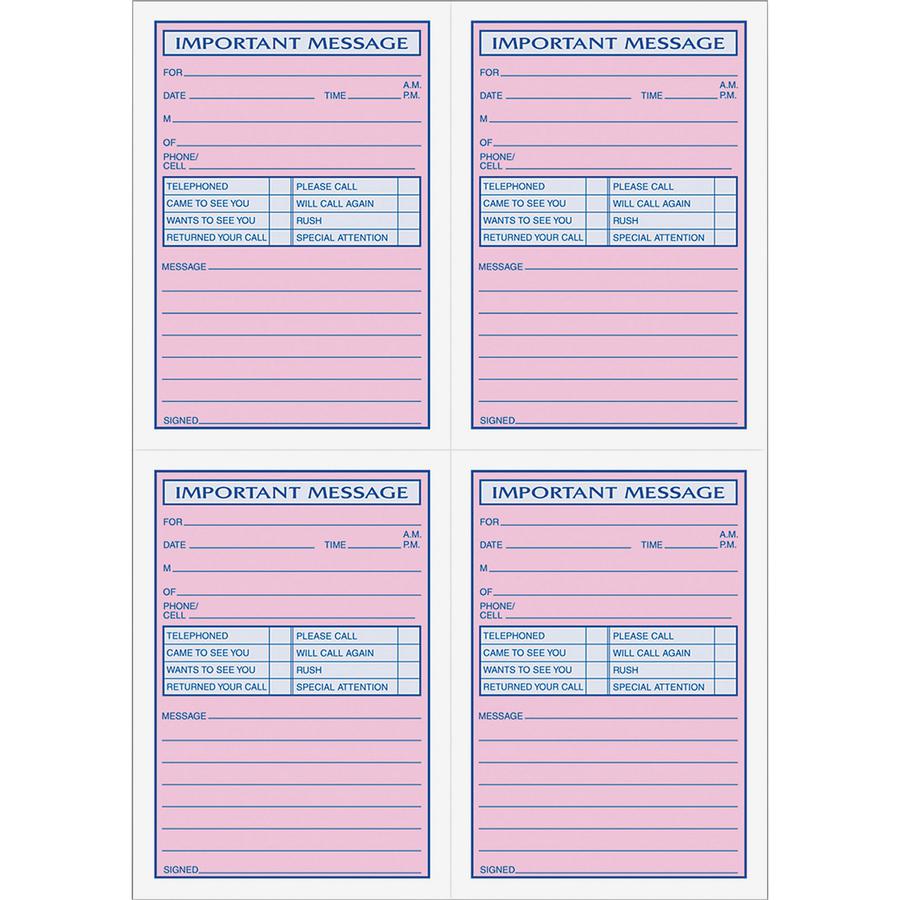 TOPS 4CPP Important Phone Message Book - 400 Sheet(s) - Spiral Bound - 2 PartCarbonless Copy - 8.25" x 11" Sheet Size - White - Assorted Sheet(s) - Blue, Red Print Color - 1 Each. Picture 5
