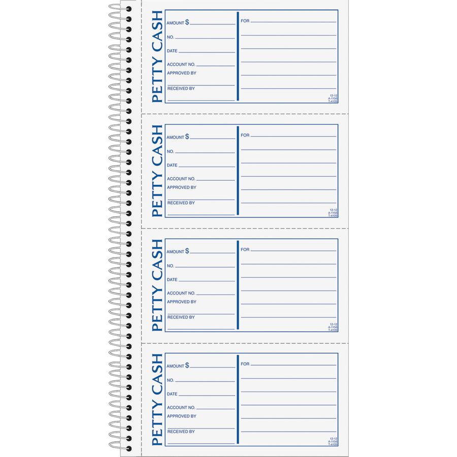 TOPS Duplicate Petty Cash Book - Wire Bound - 2 PartCarbonless Copy - 2.75" x 5" Form Size - 5.50" x 11" Sheet Size - White, Yellow - Blue, Red Print Color - 1 Each. Picture 3