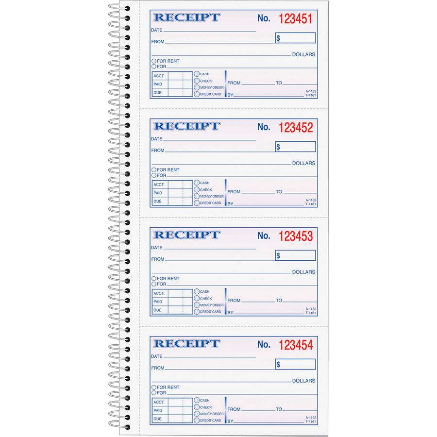 TOPS Carbonless 2-part Money Receipt Book - 200 Sheet(s) - Wire Bound - 2 PartCarbonless Copy - 5.50" x 11" Sheet Size - Canary, White - Blue, Red Print Color - 1 / Each. Picture 4