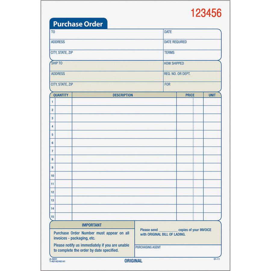 TOPS Carbonless 2-Part Purchase Order Books - 50 Sheet(s) - 2 PartCarbonless Copy - 5.56" x 7.93" Sheet Size - Assorted Sheet(s) - 1 Each. Picture 3