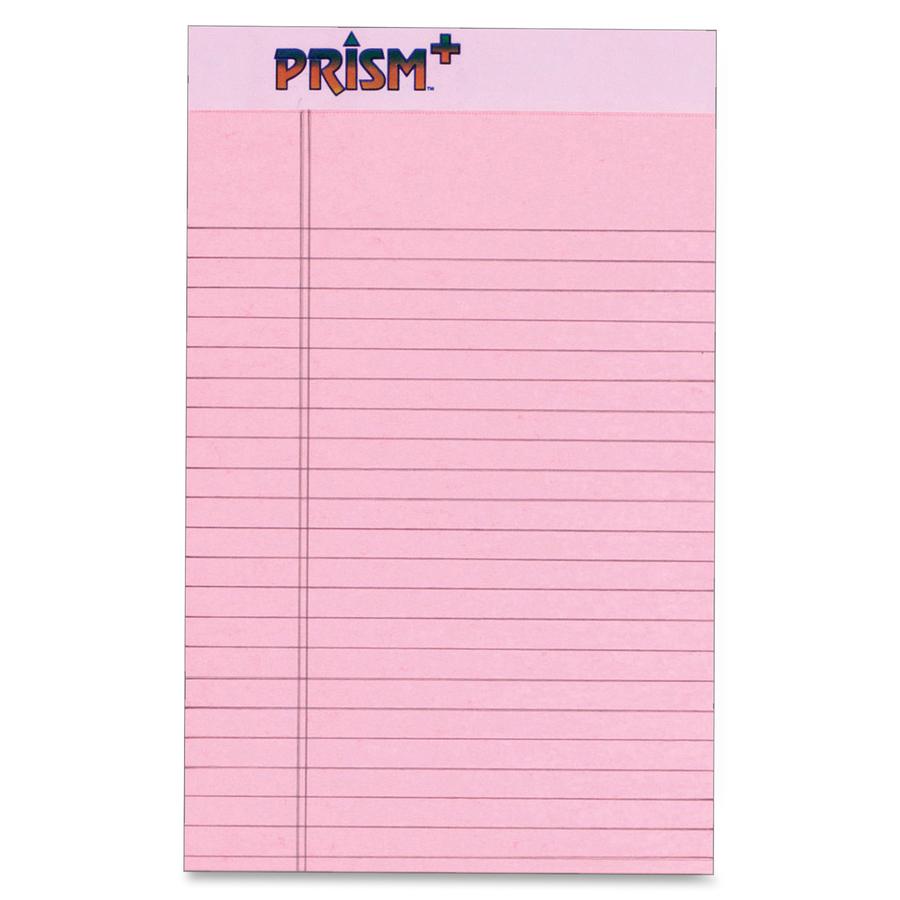 TOPS Prism Plus Legal Pads - Jr.Legal - 50 Sheets - 0.28" Ruled - 16 lb Basis Weight - Jr.Legal - 5" x 8" - Pink Paper - Hard Cover, Perforated, Rigid, Easy Tear - 12 / Pack. Picture 2