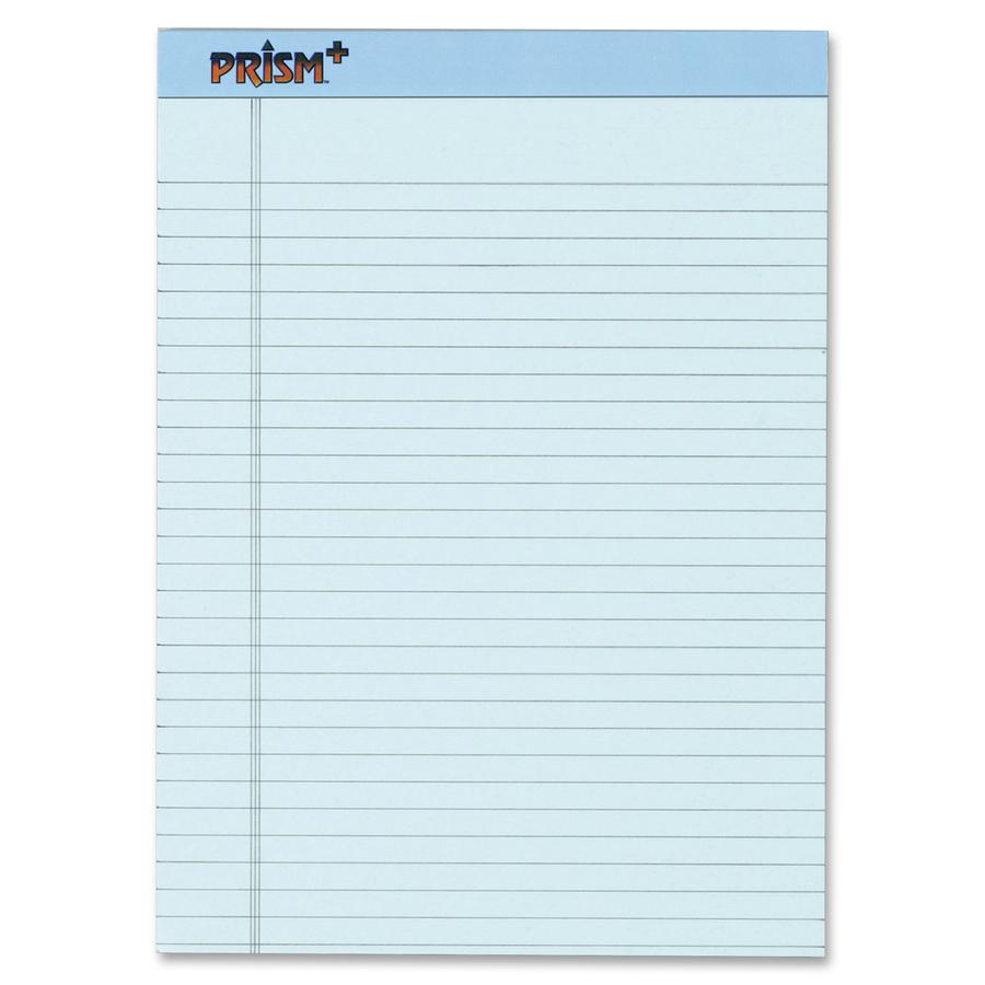TOPS Prism Plus Colored Paper Pads - 50 Sheets - 0.34" Ruled - 16 lb Basis Weight - 8 1/2" x 11 3/4" - Blue Paper - Perforated, Rigid, Easy Tear - 12 / Pack. Picture 2