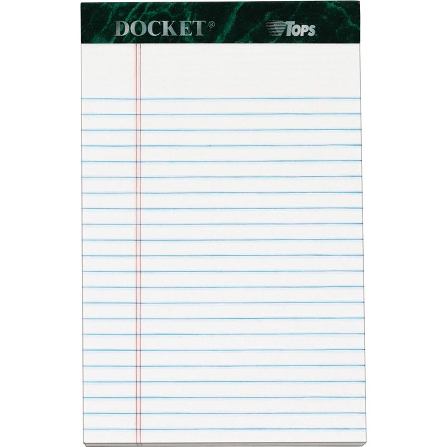 TOPS Docket Letr - Trim White Legal Pads - Jr.Legal - 50 Sheets - Double Stitched - 0.28" Ruled - 16 lb Basis Weight - Jr.Legal - 5" x 8" - White Paper - Marble Green Binding - Perforated, Sturdy Back. Picture 2
