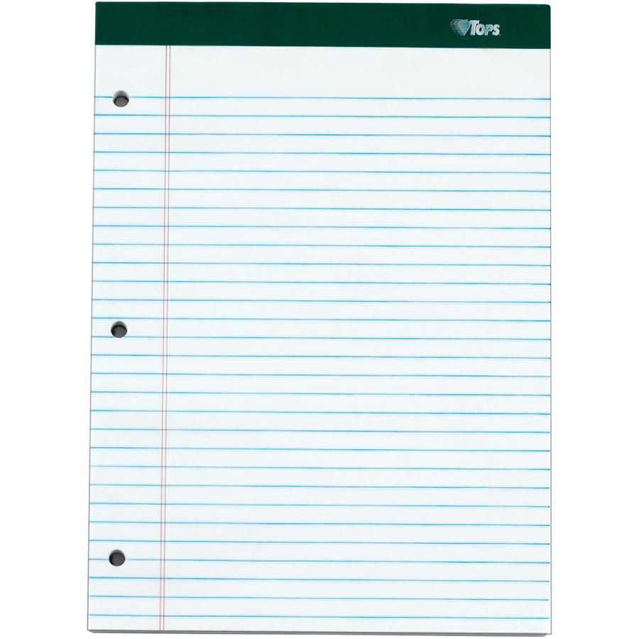 TOPS Docket 3-hole Punched Legal Ruled Legal Pads - 100 Sheets - Double Stitched - 0.34" Ruled - 16 lb Basis Weight - 8 1/2" x 11 3/4" - White Paper - Marble Green Binding - Perforated, Hard Cover, Re. Picture 3
