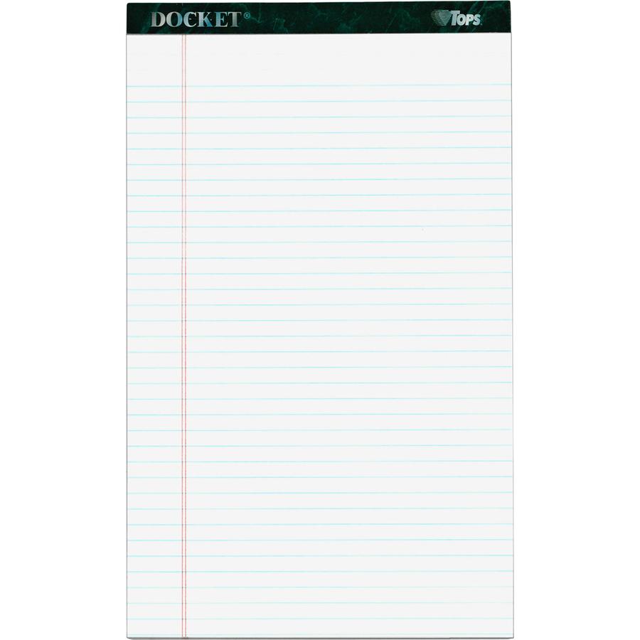 TOPS Docket Letr - Trim Legal Ruled White Legal Pads - Legal - 50 Sheets - Double Stitched - 0.34" Ruled - 16 lb Basis Weight - Legal - 8 1/2" x 14" - White Paper - Marble Green Binding - Perforated, . Picture 2