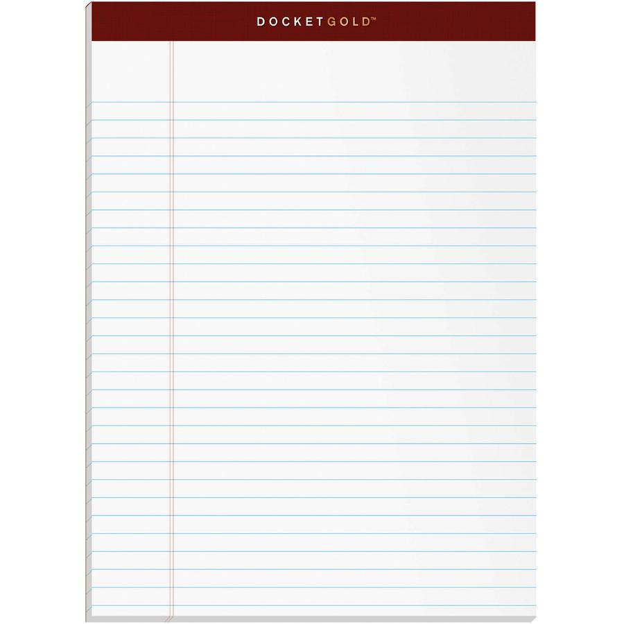 TOPS Docket Gold Legal Ruled White Legal Pads - 50 Sheets - Double Stitched - 0.34" Ruled - 20 lb Basis Weight - 8 1/2" x 11 3/4" - White Paper - Burgundy Binder - Perforated, Hard Cover, Resist Bleed. Picture 3