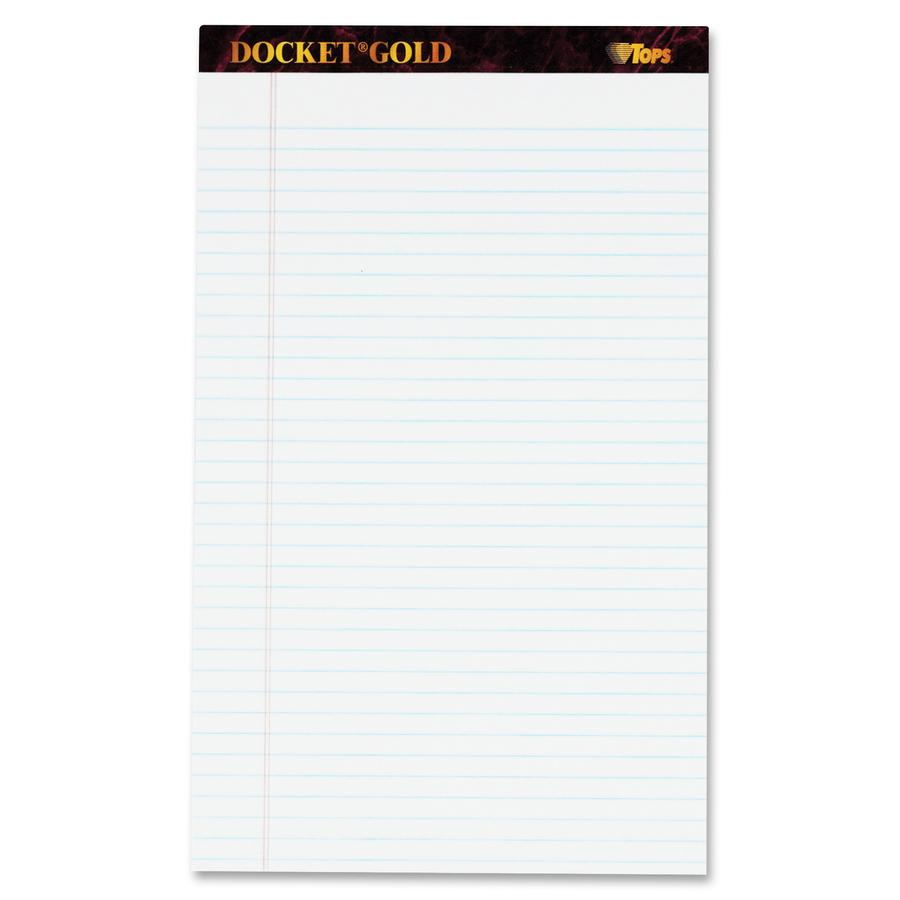 TOPS Docket Gold Legal Ruled White Legal Pads - Legal - 50 Sheets - Double Stitched - 0.34" Ruled - 20 lb Basis Weight - Legal - 8 1/2" x 14" - White Paper - Burgundy Binding - Perforated, Hard Cover,. Picture 2
