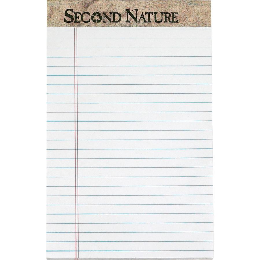 TOPS Second Nature Recycled Writing Pads - 50 Sheets - 0.28" Ruled - 16 lb Basis Weight - Jr.Legal - 5" x 8" - White Paper - Perforated - Recycled - 1 Dozen. Picture 8