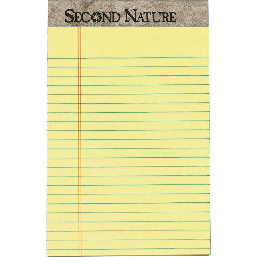 TOPS Second Nature Recycled Jr Legal Writing Pad - 50 Sheets - 0.28" Ruled - 15 lb Basis Weight - Jr.Legal - 5" x 8" - Canary Paper - Perforated - 1 Dozen. Picture 8