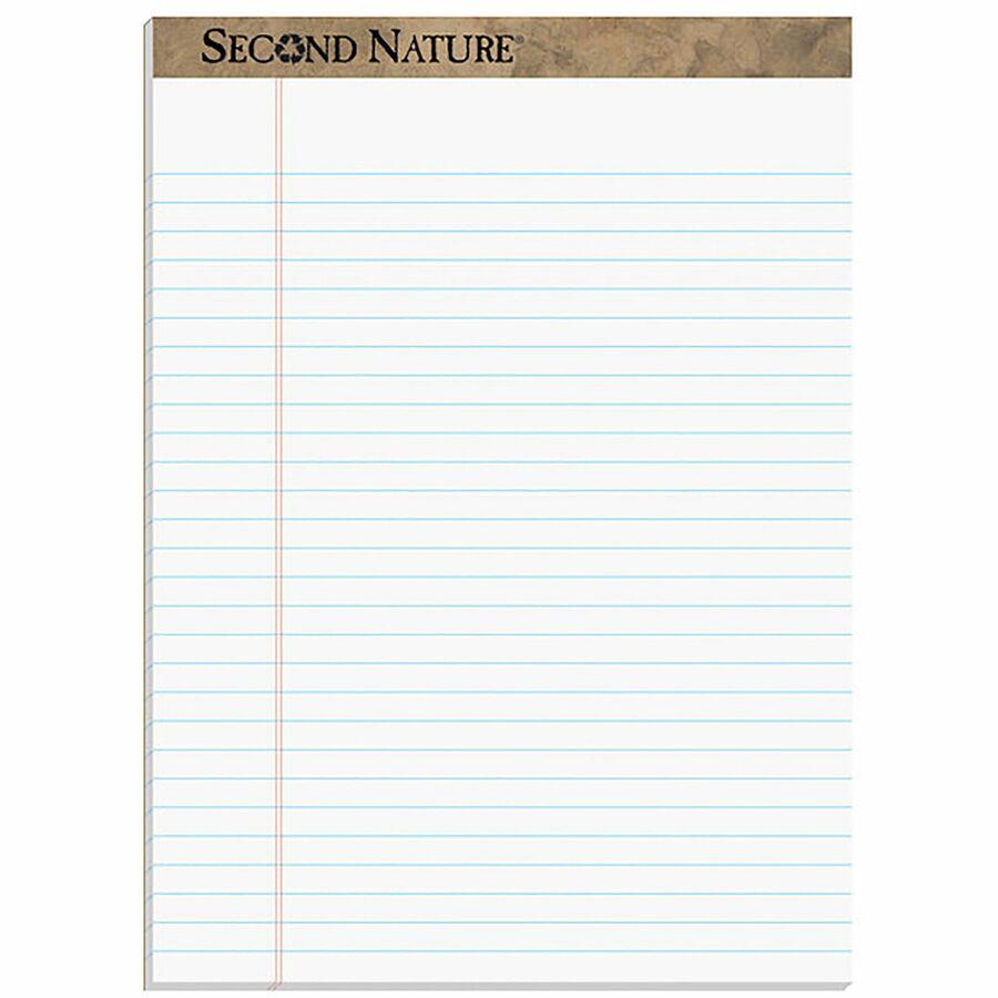 TOPS Second Nature Legal Rule Recycled Writing Pad - 50 Sheets - 0.34" Ruled - Red Margin - 15 lb Basis Weight - 8 1/2" x 11 3/4" - White Paper - Perforated, Resist Bleed-through, Easy Tear - Recycled. Picture 8