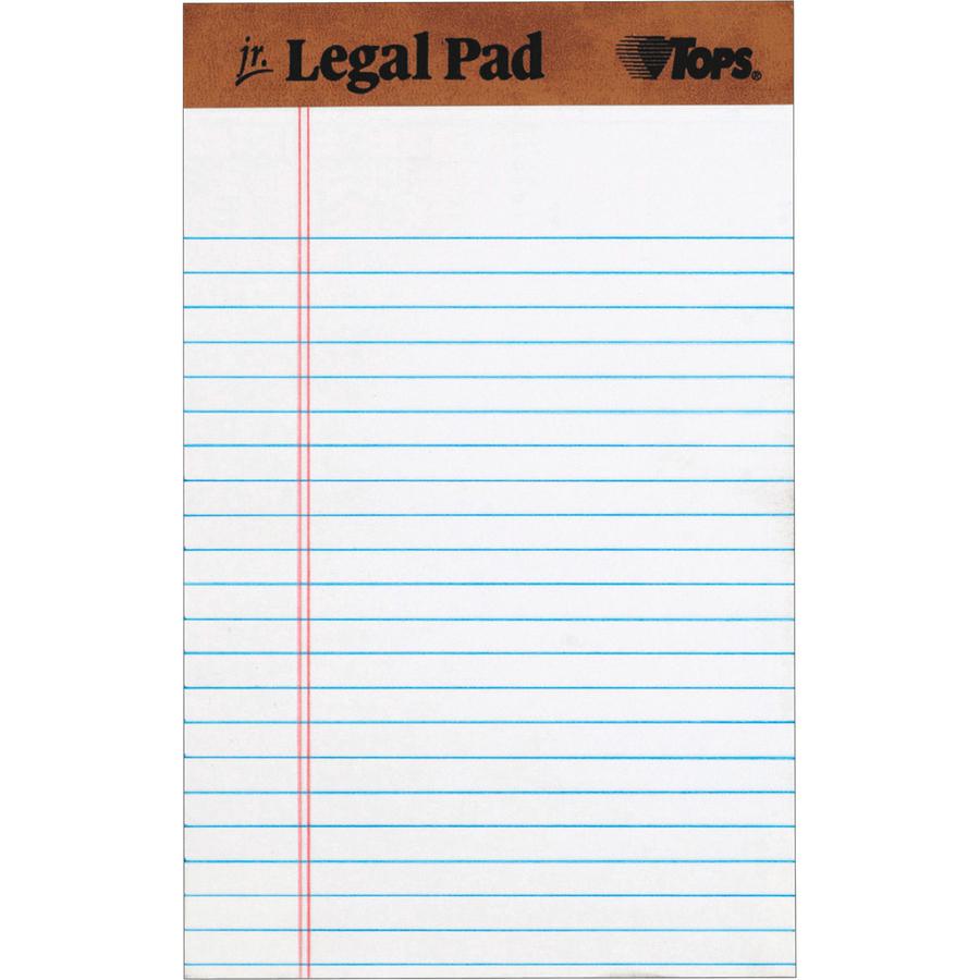 TOPS The Legal Pad Writing Pad - 50 Sheets - Double Stitched - 0.28" Ruled - 16 lb Basis Weight - Jr.Legal - 5" x 8" - White Paper - Chipboard Cover - Perforated, Hard Cover, Removable - 1 Dozen. Picture 3
